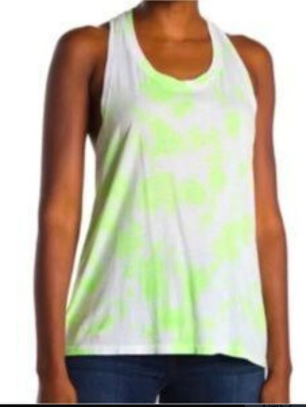🌟7/25$ Sundry White and Neon Green Tie-Dye Racerback Tank Top S